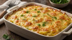 Uunissa paistettuja perunoita kermalla ja juustolla: maku, jota on vaikea unohtaa